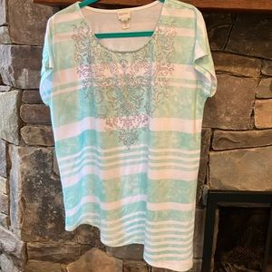 Chico’s asymmetrical, short sleeve shirt